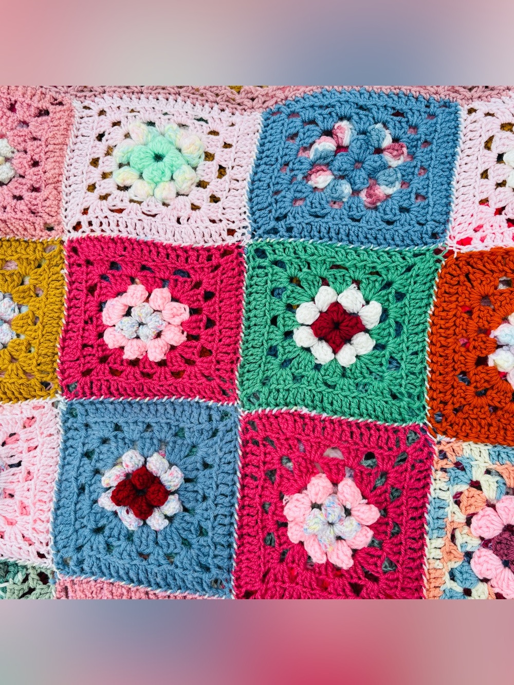 Vintage Granny Square Crochet Afghan Throw Blanket Handmade Boho Cottagecore - Picture 13 of 16